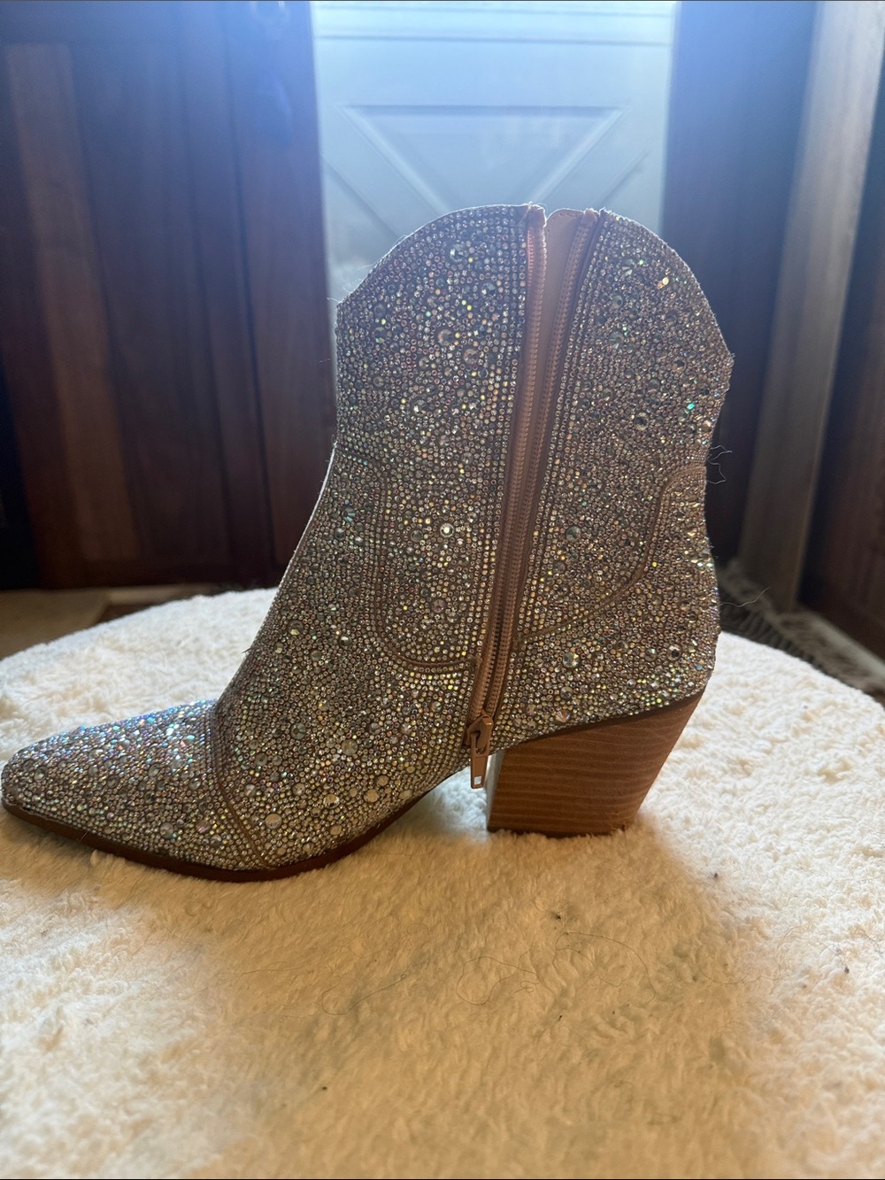 Betsey Johnson Rose Gold Crystal Ankle Bootie